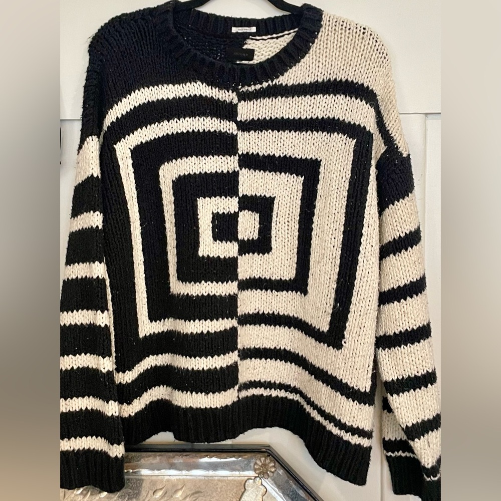 MOTHER Black and Cream 100% Cotton Geometric Cozy Sweater